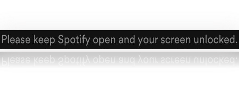 Alt: Screenshot image of one line of Spotify settings instructions with pool reflection effect below, text: Please keep Spotify open and your screen unlocked.